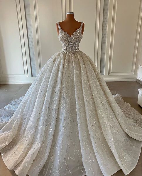 luxury ball gown wedding dresses appliques v neck sleeveless spaghetti straps sparkling sequins beads lace ruffles floor length sparkling br, White
luxury ball gown wedding dresses appliques v neck sleeveless spaghetti straps sparkling sequins beads lace ruffles floor length sparkling br, White