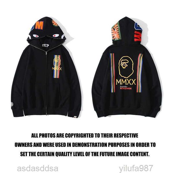 men's hoodies sweatshirts chaopai ape head mmxx color stripe sweater male and female couple shark zipper hoodie, Black
men's hoodies sweatshirts chaopai ape head mmxx color stripe sweater male and female couple shark zipper hoodie, Black