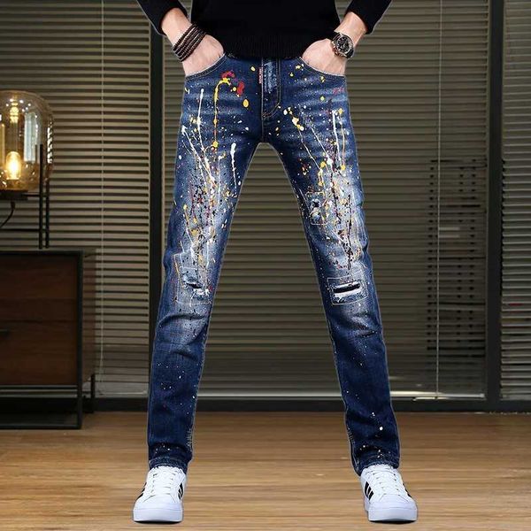 men's jeans korea version mens ankle-length ripped slim mess painting print stylish street ; t221102, Blue
men's jeans korea version mens ankle-length ripped slim mess painting print stylish street ; t221102, Blue