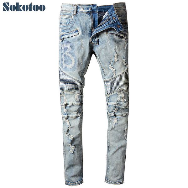 jeans sokotoo men's men's vintage light blue holes ripped biker jeans for motorcycle casual pleated torn stretch denim slim pants
jeans sokotoo men's men's vintage light blue holes ripped biker jeans for motorcycle casual pleated torn stretch denim slim pants