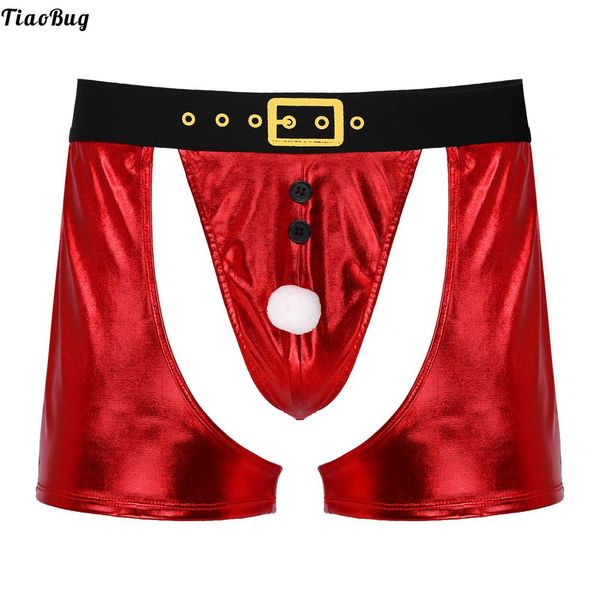 set men glossy faux leather cutout boxer shorts novelty christmas claus santa button faux fur ball decor bulge pouch underpants t221103, Red;black
set men glossy faux leather cutout boxer shorts novelty christmas claus santa button faux fur ball decor bulge pouch underpants t221103, Red;black