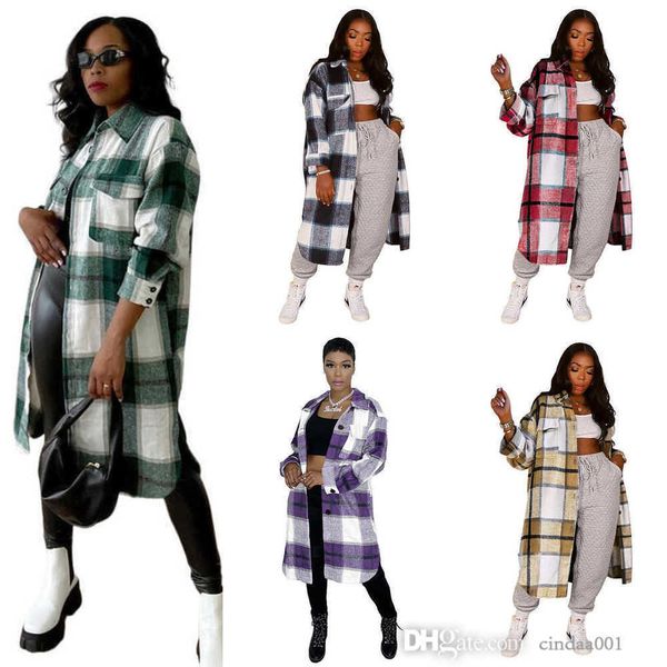 women plaid blouses shirts long coat fashion women spring winter loose pocket ladies casual elegant outwear, White
women plaid blouses shirts long coat fashion women spring winter loose pocket ladies casual elegant outwear, White