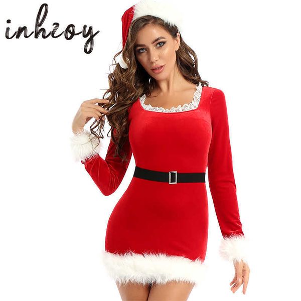 set women christmas dress with belt and hat flannel long sleeve faux fur trim xmas cosplay rave party santa mrs. claus elf costume t221103, Red;black
set women christmas dress with belt and hat flannel long sleeve faux fur trim xmas cosplay rave party santa mrs. claus elf costume t221103, Red;black