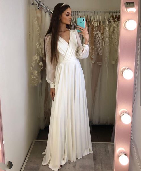 wedding dress v-neck long sleeve chiffon side slit floor length simple bridal gowns robe de mariee beach for women white
wedding dress v-neck long sleeve chiffon side slit floor length simple bridal gowns robe de mariee beach for women white