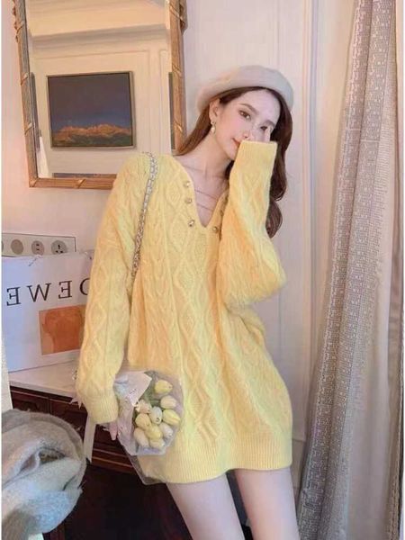 sweaters yellow v-neck twisted sweater women 2022 autumn winter new korean fashion long sleeve knitting pullovers loose office lady y2211, White;black
sweaters yellow v-neck twisted sweater women 2022 autumn winter new korean fashion long sleeve knitting pullovers loose office lady y2211, White;black