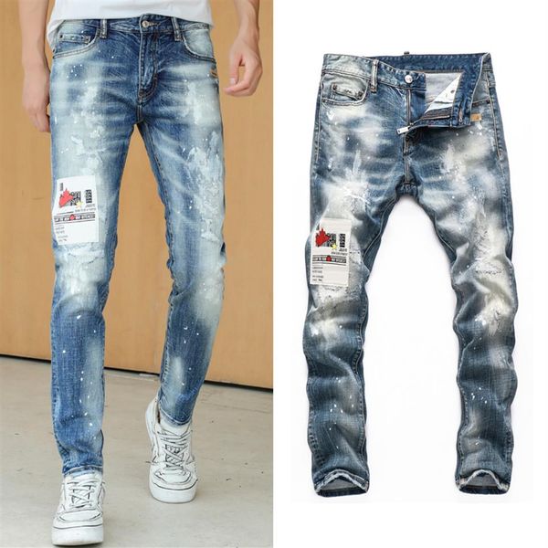 2022 skinny jeans men patchwork ripped bleach wash painted effect cowboy trousers denim pants232s, Blue
2022 skinny jeans men patchwork ripped bleach wash painted effect cowboy trousers denim pants232s, Blue