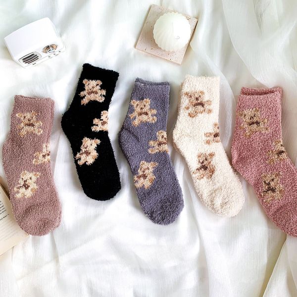 winter coral velvet socks for women cartoon bear biscuits thickened for warmth, Black;white
winter coral velvet socks for women cartoon bear biscuits thickened for warmth, Black;white