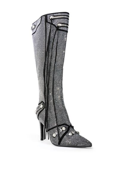 2023 new cowskin leather ankle motorcycle boots knight booties pillage pointed toes zipper rivets knee long diamond zipper zip buckle stilet, Black
2023 new cowskin leather ankle motorcycle boots knight booties pillage pointed toes zipper rivets knee long diamond zipper zip buckle stilet, Black