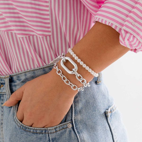 jewelry simple personality cross chain metal bracelet hip hop overlay pearl beaded bracelet, Black
jewelry simple personality cross chain metal bracelet hip hop overlay pearl beaded bracelet, Black