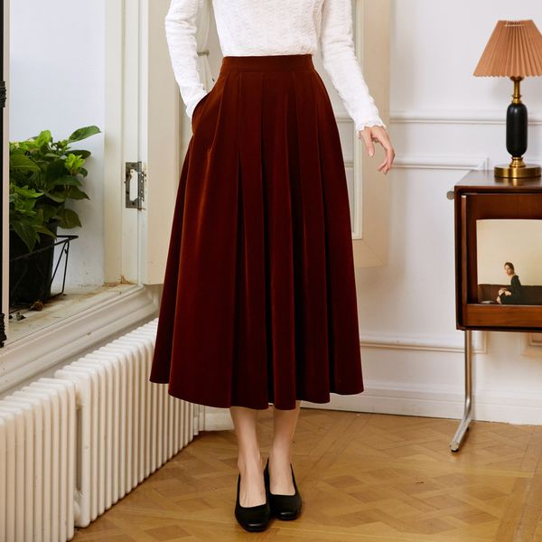 temperament velvet skirt autumn and winter 2023 new high waist vintage hepburn style pleated mid length skirt, Black
temperament velvet skirt autumn and winter 2023 new high waist vintage hepburn style pleated mid length skirt, Black