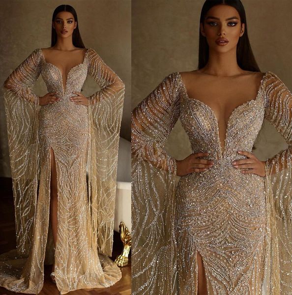 shiny champagne mermaid wedding dresses lace sequined o neck bridal gown custom made side split wedding gowns, White
shiny champagne mermaid wedding dresses lace sequined o neck bridal gown custom made side split wedding gowns, White