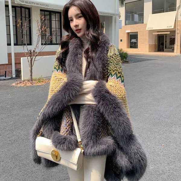 women's fur faux 2022 coat poncho wool warm fashion bohemia knitted cloak with luxury shawl silver cape wraps t221105, Black
women's fur faux 2022 coat poncho wool warm fashion bohemia knitted cloak with luxury shawl silver cape wraps t221105, Black
