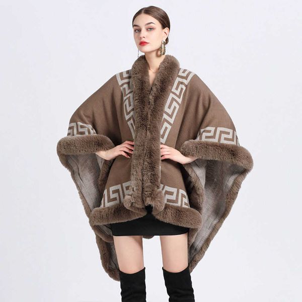 women's fur faux fur 4 colors warm women poncho winter thicken knitted printed ponchos big pendulum shawl cloak long faux fur collar lo, Black
women's fur faux fur 4 colors warm women poncho winter thicken knitted printed ponchos big pendulum shawl cloak long faux fur collar lo, Black