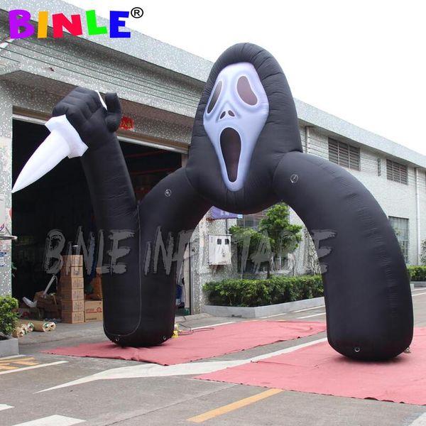 Image of Advertising Inflatables holiday event giant black scary skull ghost arch inflatable archway halloween with air blower for yard party decoration