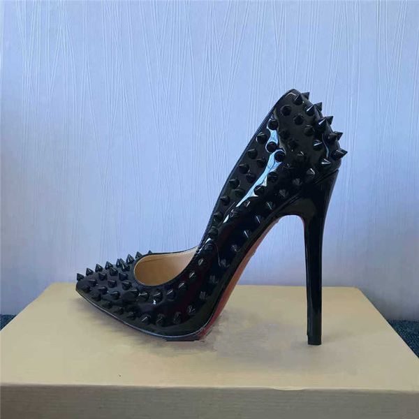 high heels shoes wedding shoes pumps nude patent leather rivet spikes poined toes women lady leather stiletto heels, Black
high heels shoes wedding shoes pumps nude patent leather rivet spikes poined toes women lady leather stiletto heels, Black