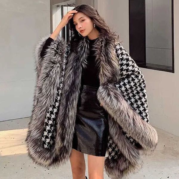 women's fur faux 2022 coat poncho wool warm fashion houndstooth knitted cloak with trim luxury silver cape t221105, Black
women's fur faux 2022 coat poncho wool warm fashion houndstooth knitted cloak with trim luxury silver cape t221105, Black
