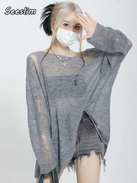 sweaters seeslim grey hollow out sweater women clothes long sleeve korean fashion pullover knitted ladies jumper chic oversize 2022 autum y2, White;black
sweaters seeslim grey hollow out sweater women clothes long sleeve korean fashion pullover knitted ladies jumper chic oversize 2022 autum y2, White;black