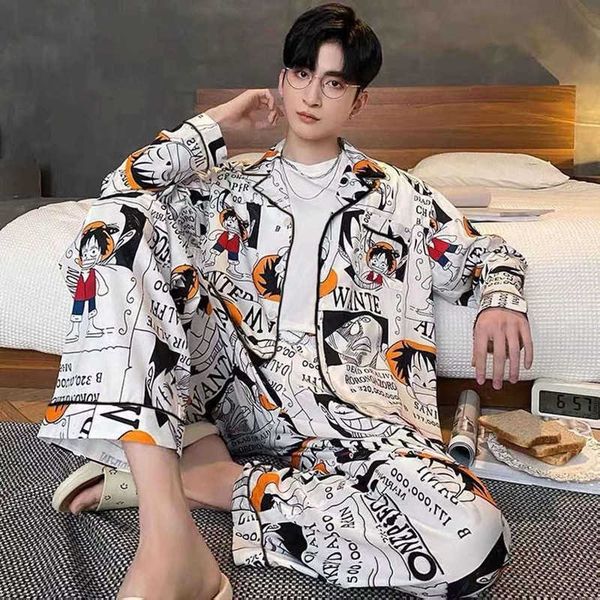 men's sleepwear men pyjama set autumn long sleeves home clothes for man anime one piece luff thin pajamas satin silk home wear stripe s, Black;brown
men's sleepwear men pyjama set autumn long sleeves home clothes for man anime one piece luff thin pajamas satin silk home wear stripe s, Black;brown