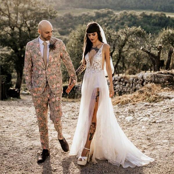hippie wedding dress cut side deep v neck open back high slit lace tulle bridal gown robe de mariee fashion design backless, White
hippie wedding dress cut side deep v neck open back high slit lace tulle bridal gown robe de mariee fashion design backless, White