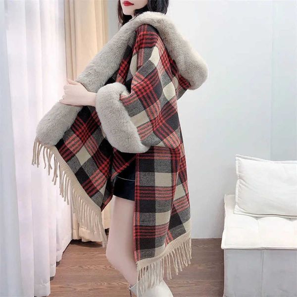 women's fur faux fur thicken warm fashion poncho women faux rabbit fur coat cape hooded women winter tassels wool blends velvet lining, Black
women's fur faux fur thicken warm fashion poncho women faux rabbit fur coat cape hooded women winter tassels wool blends velvet lining, Black