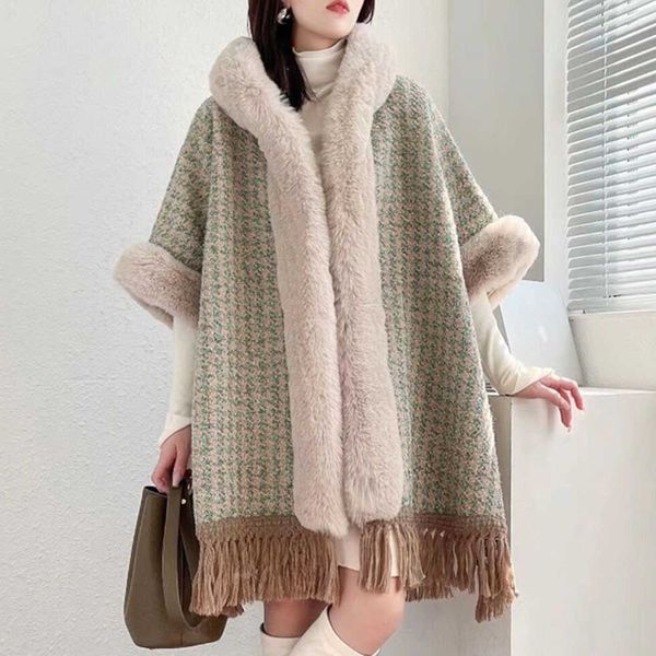 women's fur faux fur winter capes plaid shawl women's hooded poncho fur thicken warm tassel medium long loose cape coats ladies ov, Black
women's fur faux fur winter capes plaid shawl women's hooded poncho fur thicken warm tassel medium long loose cape coats ladies ov, Black