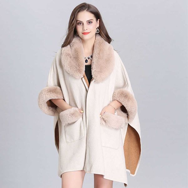 women's fur faux fur womens new loose single button cardigan cashmere capes and ponchos hooded rex rabbit fur collar large size thicken, Black
women's fur faux fur womens new loose single button cardigan cashmere capes and ponchos hooded rex rabbit fur collar large size thicken, Black