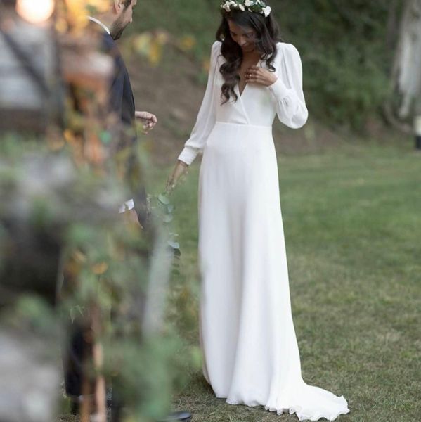 elegant boho wedding dress bohemian long sleeve v neck chiffon hollow back floor length casual bridal gowns vestido de noiva, White
elegant boho wedding dress bohemian long sleeve v neck chiffon hollow back floor length casual bridal gowns vestido de noiva, White