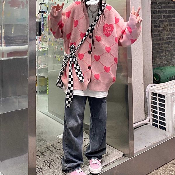 sweaters pink love knitted sweater women's jacket cardigan loose wild student couple ins korean trend autumn and winter pink y2211, White;black
sweaters pink love knitted sweater women's jacket cardigan loose wild student couple ins korean trend autumn and winter pink y2211, White;black