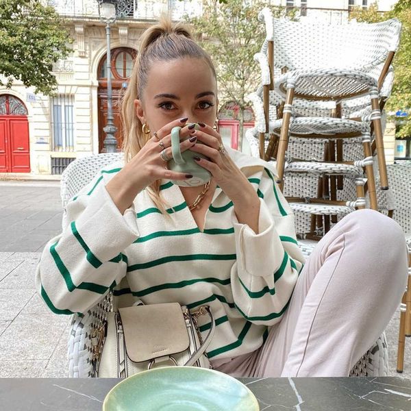 sweaters ladies fashion brand turn down collar green striped casual loose knitted sweater women pullover chic side split female y2211, White;black
sweaters ladies fashion brand turn down collar green striped casual loose knitted sweater women pullover chic side split female y2211, White;black