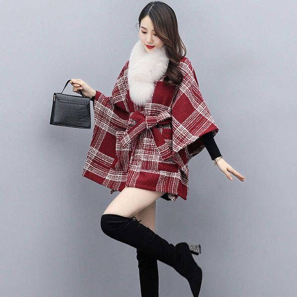 women's fur faux fur 2022 autumn winter new dolman sleeve womens cape coat red plaid chic poncho with fur collar vintage elegant ladies, Black
women's fur faux fur 2022 autumn winter new dolman sleeve womens cape coat red plaid chic poncho with fur collar vintage elegant ladies, Black