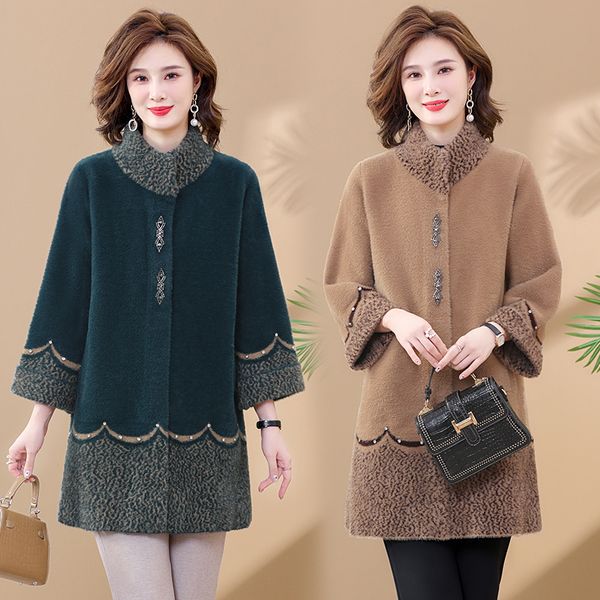 women's wool coat winter elegant overcoat chinese style clothing loose imitation mink velvet outwear, Black
women's wool coat winter elegant overcoat chinese style clothing loose imitation mink velvet outwear, Black