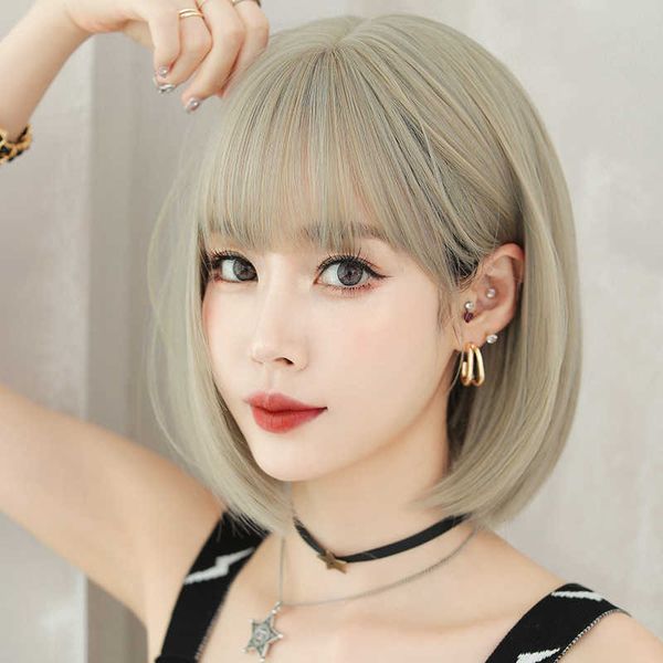 hair lace wigs wig female beige ide buckle short straight hair set net red round face bobble head, Black
hair lace wigs wig female beige ide buckle short straight hair set net red round face bobble head, Black