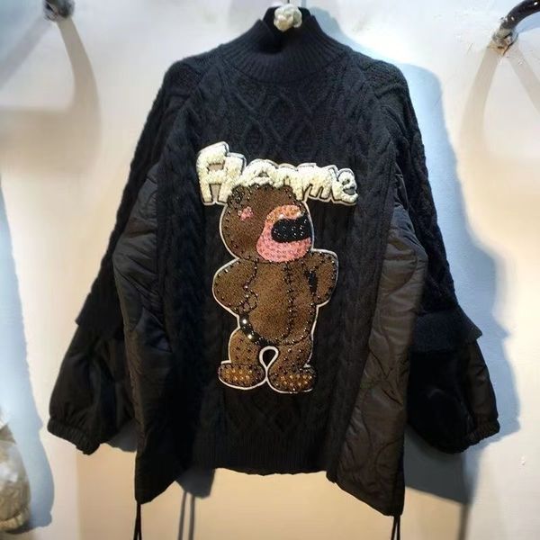 2022 new stand neck sweater spliced with diamond insert flocking cloth loose and thin thick stand neck sweater woman, White;black
2022 new stand neck sweater spliced with diamond insert flocking cloth loose and thin thick stand neck sweater woman, White;black
