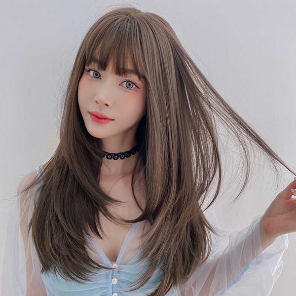 hair lace wigs wig women's long straight inner button air bangs hair set temperament face repair head cover, Black
hair lace wigs wig women's long straight inner button air bangs hair set temperament face repair head cover, Black