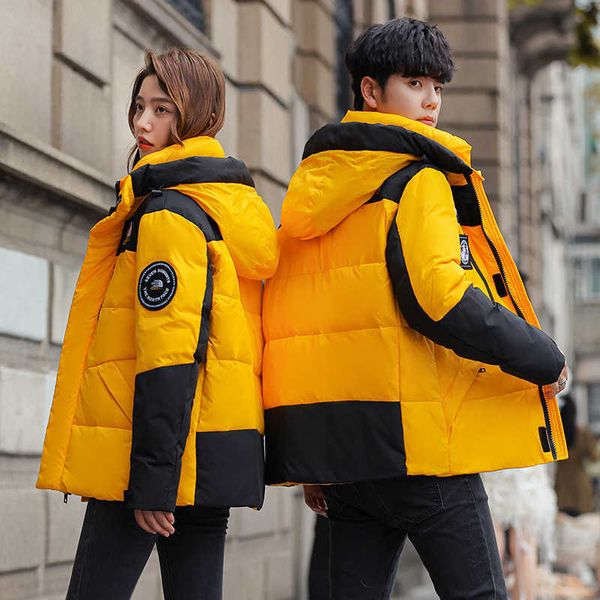 new 2022 winter down jacket splicing stand collar short thick cold proof hooded couple, Black
new 2022 winter down jacket splicing stand collar short thick cold proof hooded couple, Black