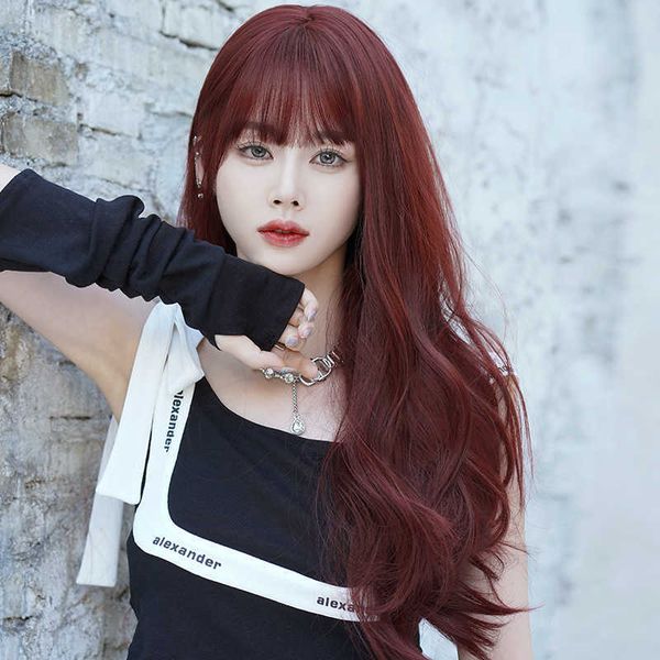 hair lace wigs women's big wave net raspberry red long curly hair whole head wig, Black
hair lace wigs women's big wave net raspberry red long curly hair whole head wig, Black