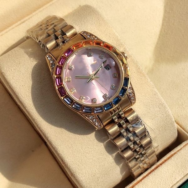 womans classic pink watch 28mm lady diamond rainbow bezel wristwatches quartz movement outdoors sport festival gift waterproof watches montr, Slivery;brown
womans classic pink watch 28mm lady diamond rainbow bezel wristwatches quartz movement outdoors sport festival gift waterproof watches montr, Slivery;brown