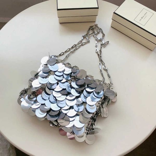luxury women bags designer silver metal sequins chain woven bag evening bags clutch female travel holiday shoulder bag handbag 221106
luxury women bags designer silver metal sequins chain woven bag evening bags clutch female travel holiday shoulder bag handbag 221106