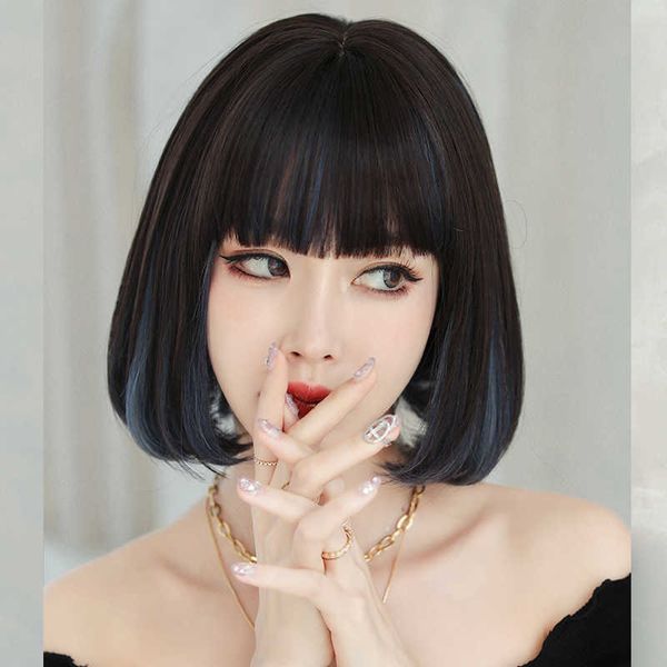 hair lace wigs wig female short fashion gradient highlights bobo hair lisa same fog blue head cover, Black
hair lace wigs wig female short fashion gradient highlights bobo hair lisa same fog blue head cover, Black