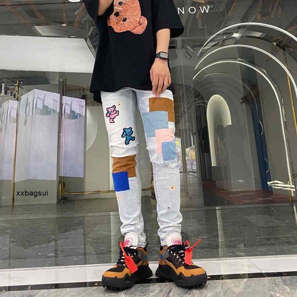 contrast 2023 amirs mens jeans designer loose thin vintage stickers embroidered elastic color waist holes large men and women show thin capr, Blue
contrast 2023 amirs mens jeans designer loose thin vintage stickers embroidered elastic color waist holes large men and women show thin capr, Blue