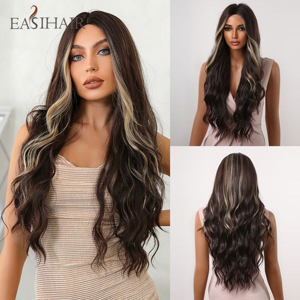 brown highlight blonde synthetic wavy wigs natural middle part long curly hair wig for women daily party heat resistantfactory direct, Black
brown highlight blonde synthetic wavy wigs natural middle part long curly hair wig for women daily party heat resistantfactory direct, Black