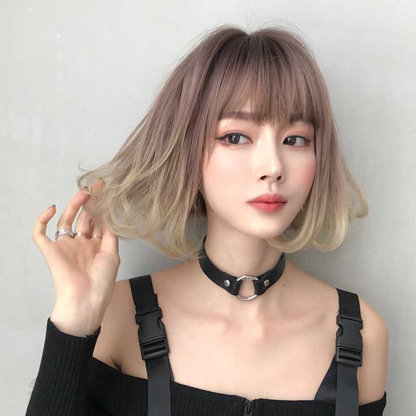 hair lace wigs wig female net red wave head gradual change gold button short hair set, Black
hair lace wigs wig female net red wave head gradual change gold button short hair set, Black