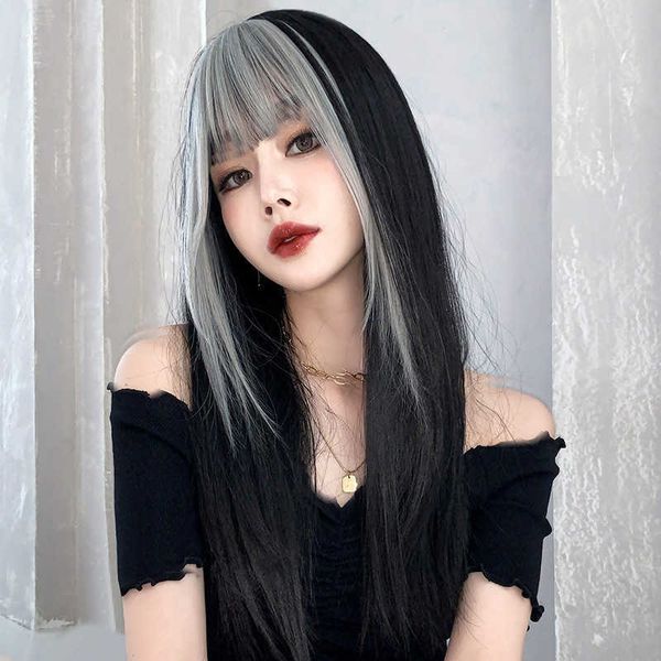 hair lace wigs wig women's long fashion gradient whole hair net red air bangs head set, Black
hair lace wigs wig women's long fashion gradient whole hair net red air bangs head set, Black