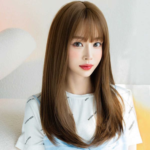 hair lace wigs women's long straight head with internal buckle air bangs temperament ffy simulation hair cover, Black
hair lace wigs women's long straight head with internal buckle air bangs temperament ffy simulation hair cover, Black