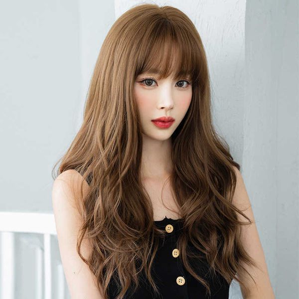 hair lace wigs female curly fashion big wave head set air bangs long hair ffy natural brown wig, Black
hair lace wigs female curly fashion big wave head set air bangs long hair ffy natural brown wig, Black