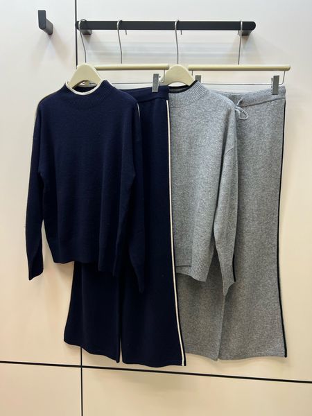 women's two piece pants luxury designer design color contrast stripe edge small high collar pullover sweater knitted wide leg pants two, White
women's two piece pants luxury designer design color contrast stripe edge small high collar pullover sweater knitted wide leg pants two, White