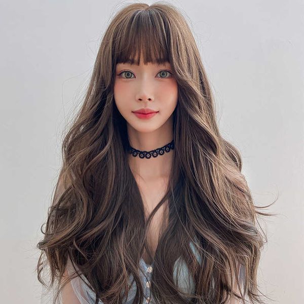 

hair lace wigs wig female whole air bangs head cover ffy big wave curly fashion long hair, Black