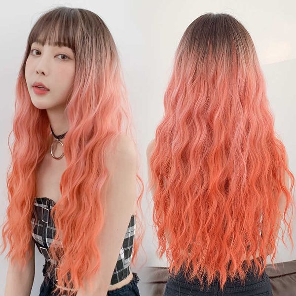 hair lace wigs japan and south korea three color gradual change long curly big wave chemical fiber simulation fashion women's bangs hai, Black 
hair lace wigs japan and south korea three color gradual change long curly big wave chemical fiber simulation fashion women's bangs hai, Black