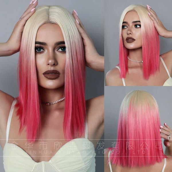 hair lace wigs bob wavy pink gradual change short straight hair hand woven flat lace head wig, Black
hair lace wigs bob wavy pink gradual change short straight hair hand woven flat lace head wig, Black