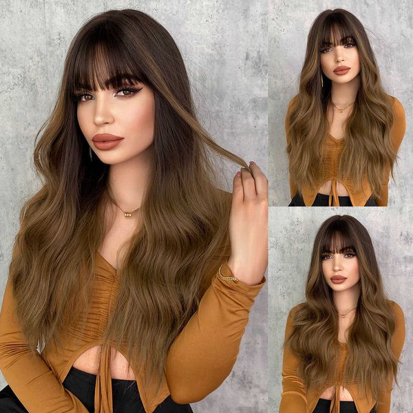 hair lace wigs chemical fiber curly hair gradual brown natural long wig cover 26inch, Black
hair lace wigs chemical fiber curly hair gradual brown natural long wig cover 26inch, Black